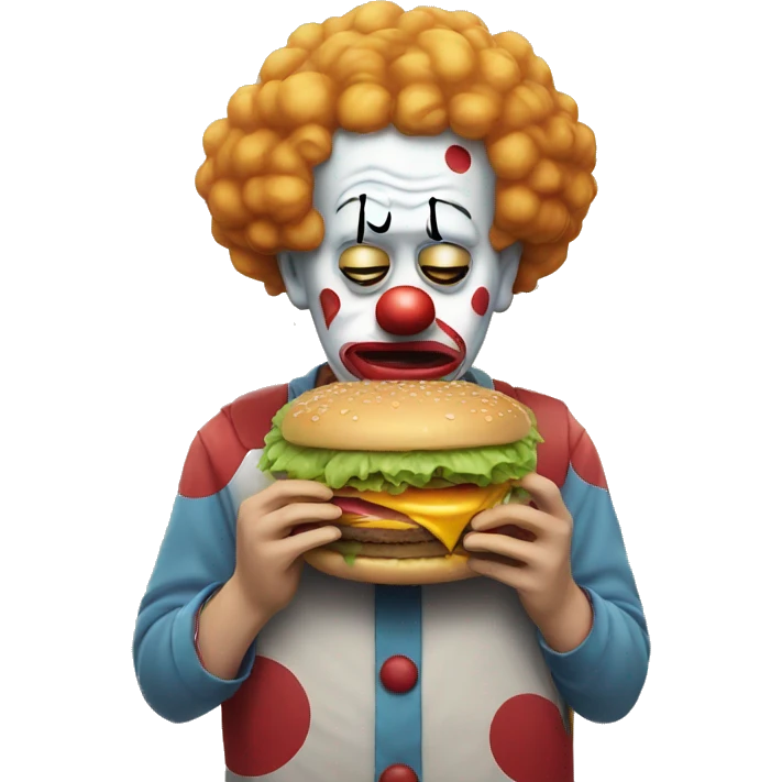sad clown eating a burger and crying  emoji