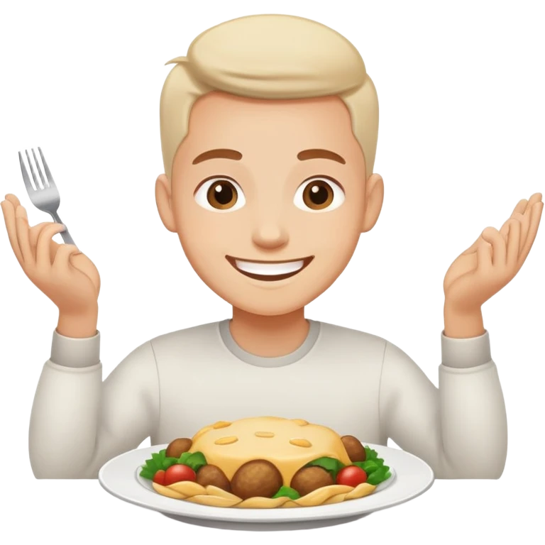 person finishing all the food on their plate, smiling, simple and expressive emoji