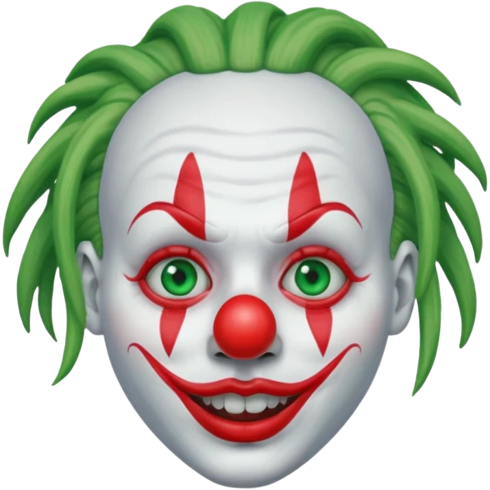 White face clown, with green dreadlocks, red lips, red ball nose, and blue eye paint emoji