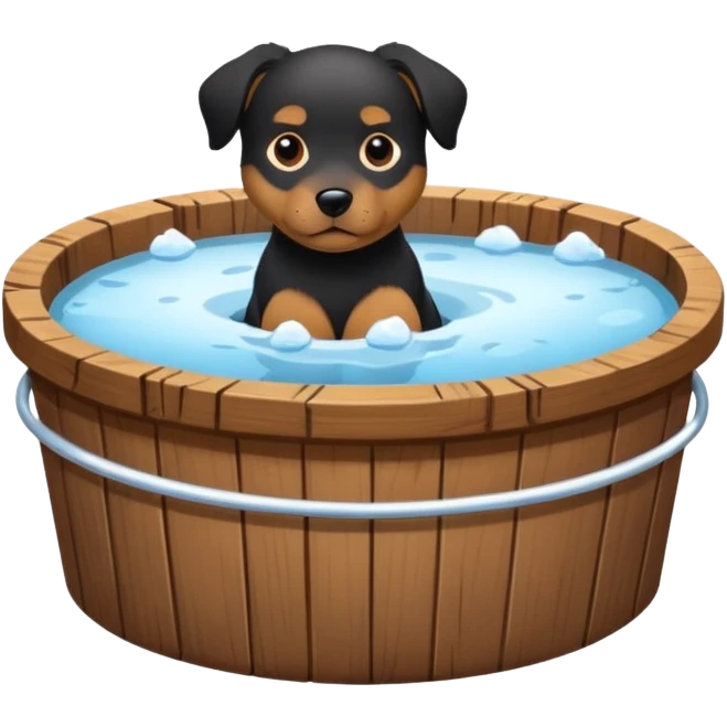 ice bath with a dog in id from wood round emoji
