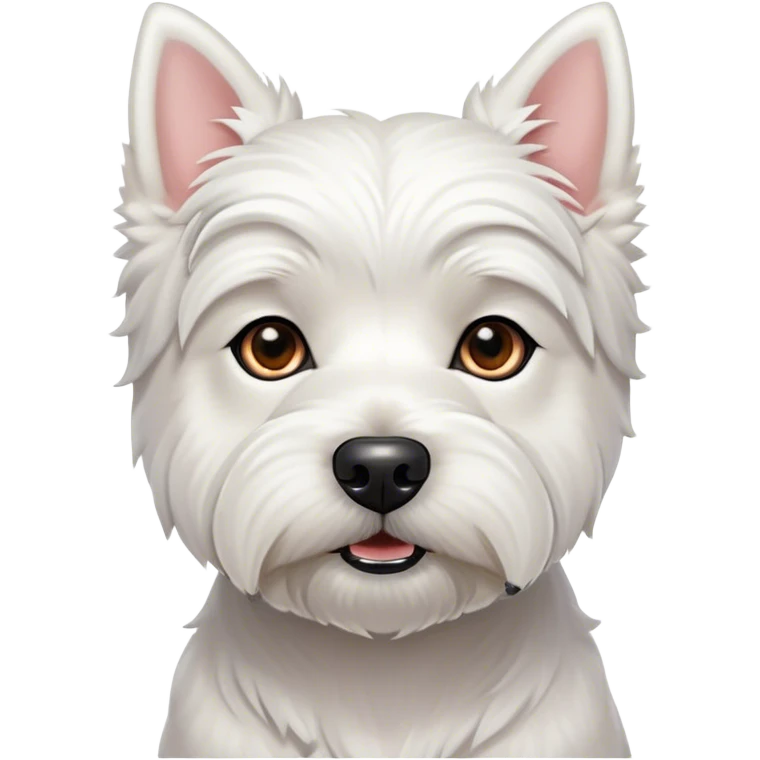 Cinematic Noble West Highland White Terrier Portrait Emoji, Poised and regal, with a compact, sturdy build and a pristine, well-groomed pure white coat, deep-set soulful dark eyes, Simplified yet sharp and sophisticated features, highly detailed, glowing with a soft, dignified glow, high shine, intelligent and loyal, stylized with an air of confidence, focused and attentive, soft glowing outline, capturing the essence of a watchful and determined companion, so majestic it feels as though it could trot out of the screen with effortless authority! emoji
