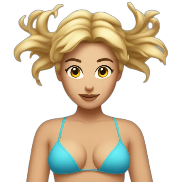 Slim-thicc Caucasian woman bikini hands in hair pose (beach body) emoji