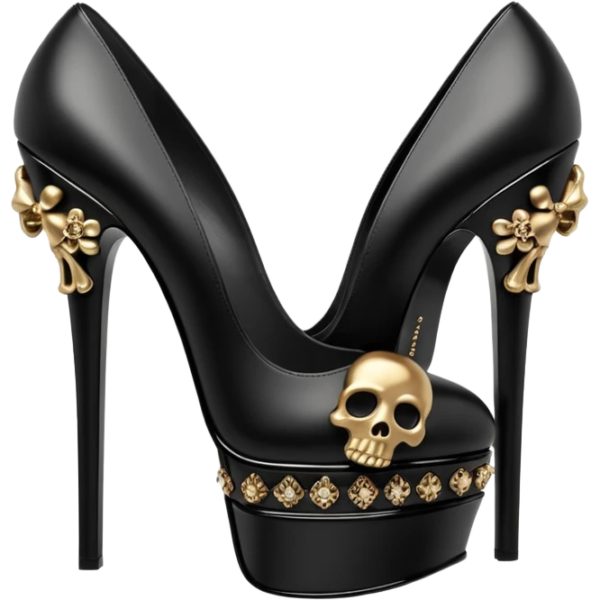 Alexander McQueen brand, high heel platforms, skull Luxury style detailed embellishments. 8k, 5000x5000px, 3D rendering, realistic, isolated still life, no emoji faces no emoji icons no human figures  emoji
