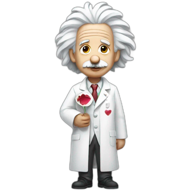  Einstein wearing a white coat with a bleeding heart in his hands emoji