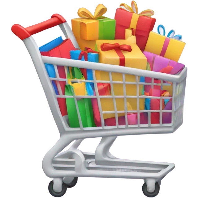 shopping cart full of gift bags emoji