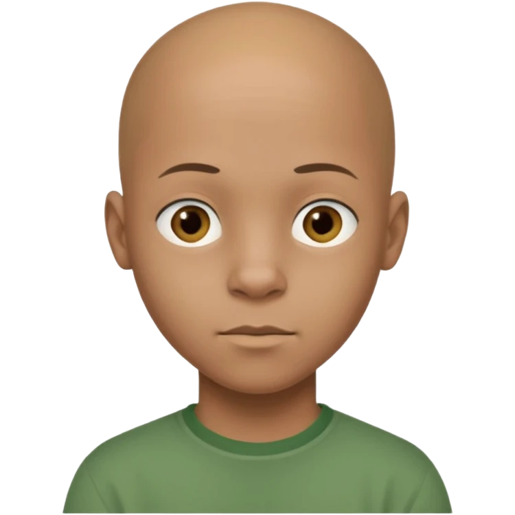 14-year-old bald African-European mixed boy in green shirt neutral expression emoji