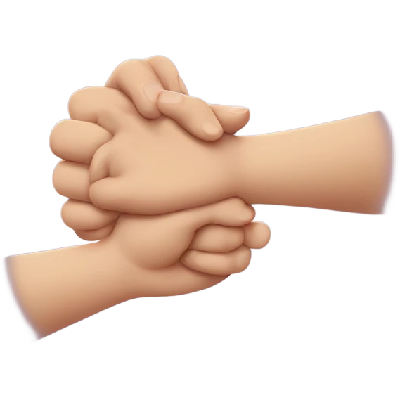A hand holding another hands singular finger like the holding space for defying gravity meme emoji