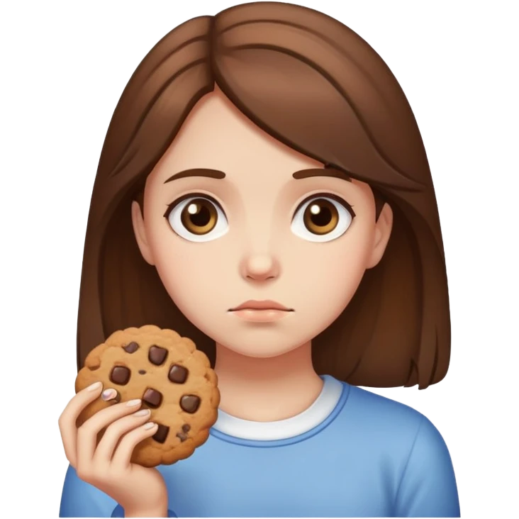 Sad girl with brown hair holding a cookie  emoji