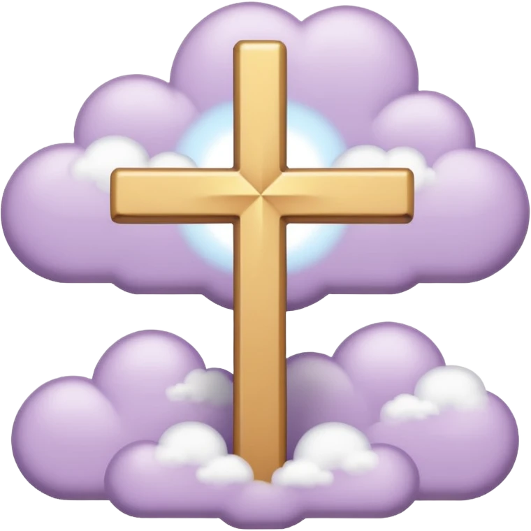 light lavender colored religious cross with bright light and clouds around it  emoji