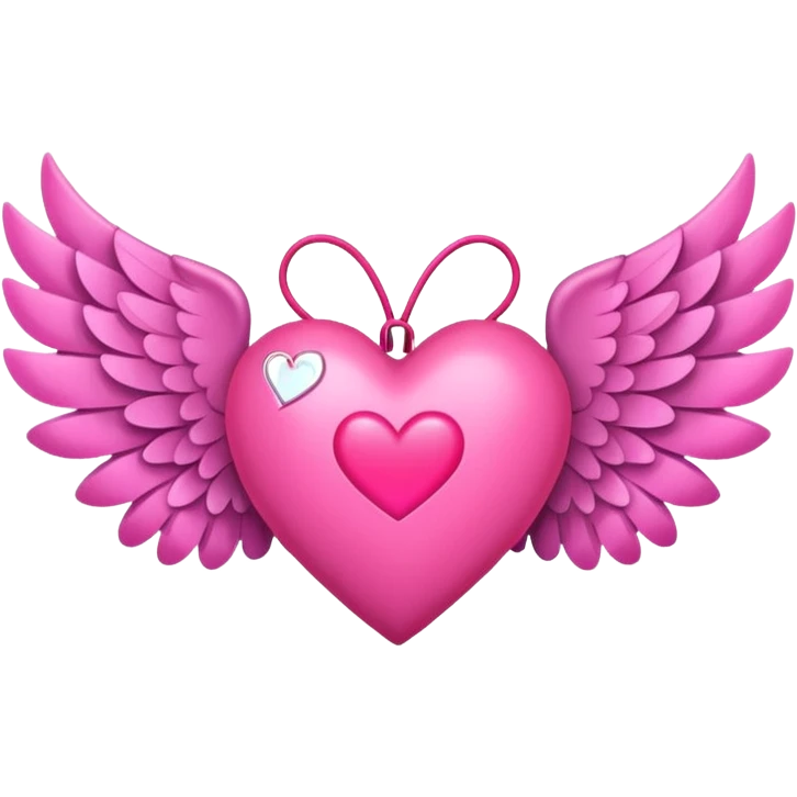 neon heart with a pink bow with heart pattern on the bow, with wings emoji