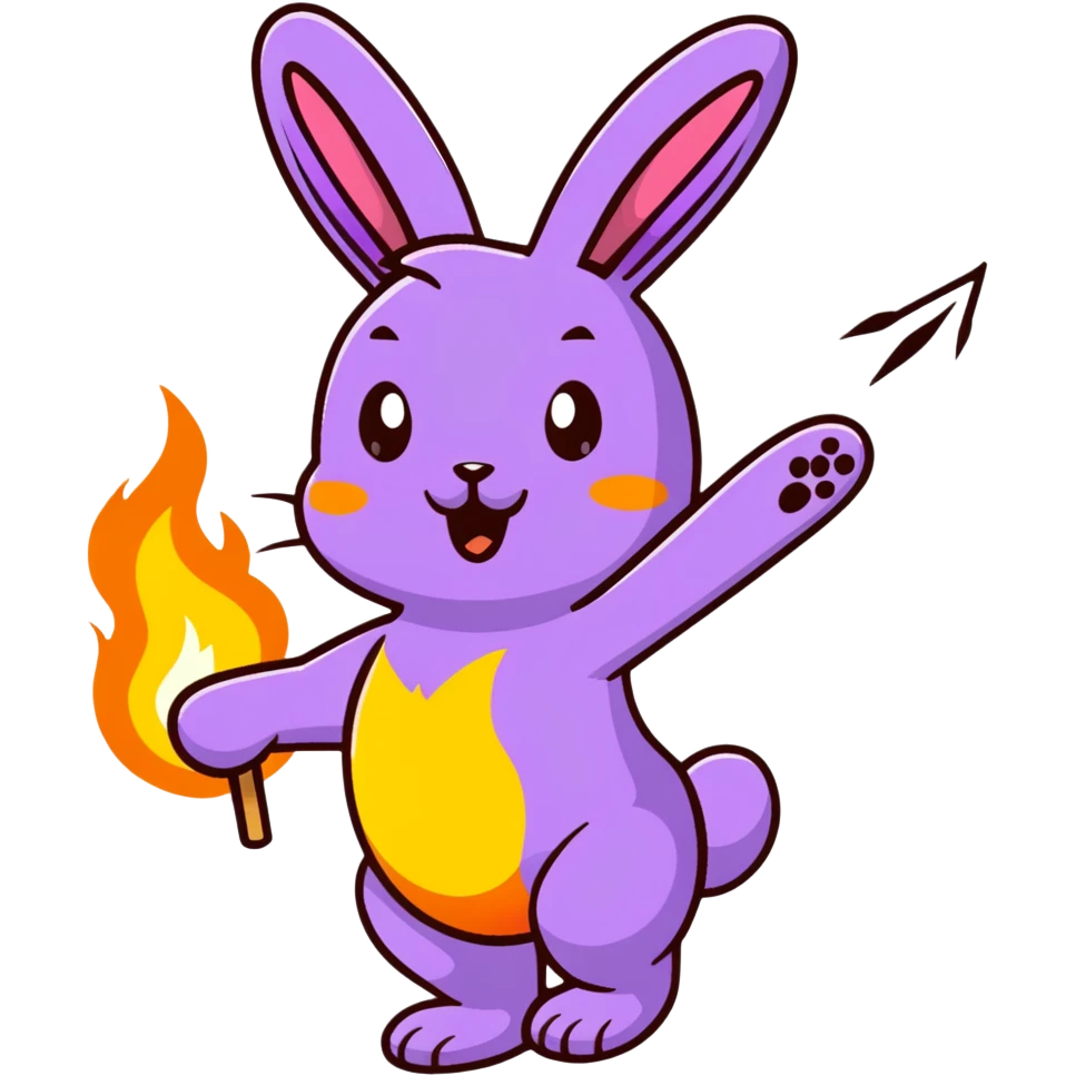 Cute Purple Rabbit doing fire dance poi emoji