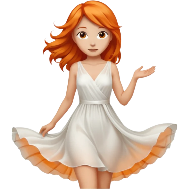 A woman with Orange hair, brown reyes And dresses with White dress emoji