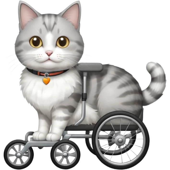 disabled grey and white cat in pet wheelchair emoji