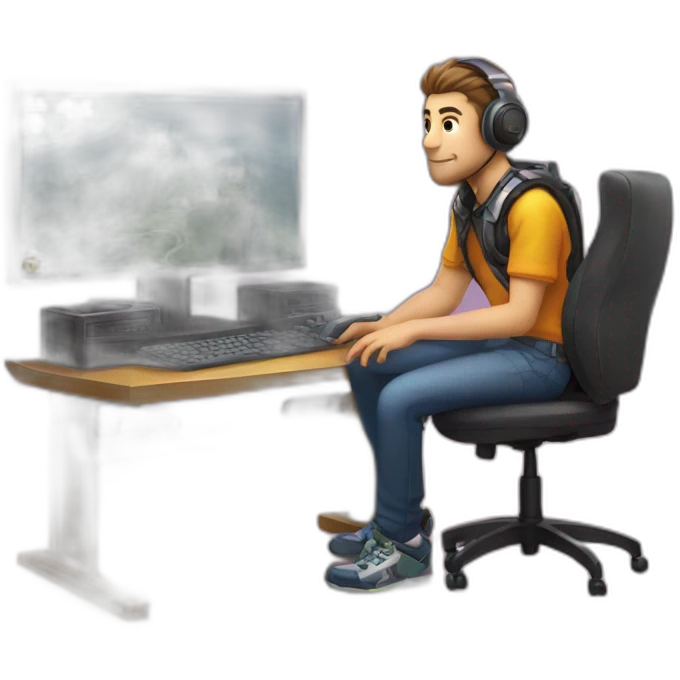 Gamer siting next to a gaming computer emoji