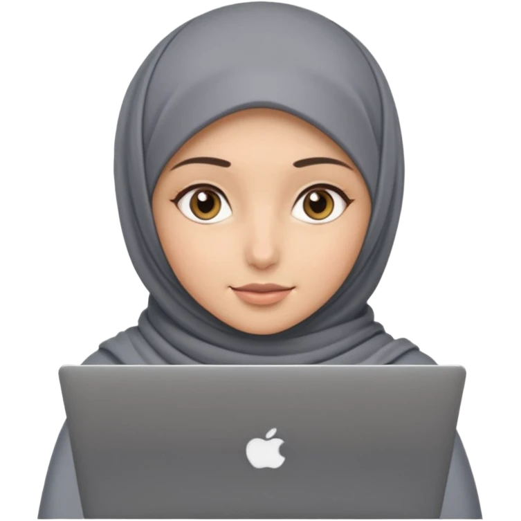 A girl wearing a gray hijab and with hazel eyes is carrying a laptop, not a laptop, just a regular laptop. Not mat bock  emoji