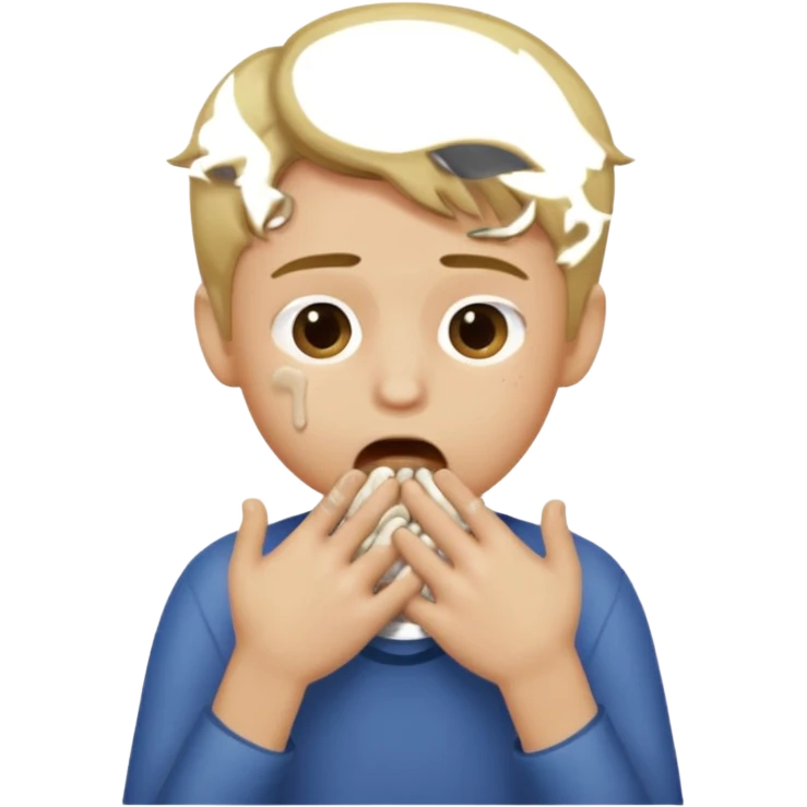 boy with dirty blonde hair choking himself with two hands emoji