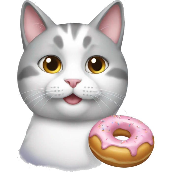 gray white cat with donut emoji