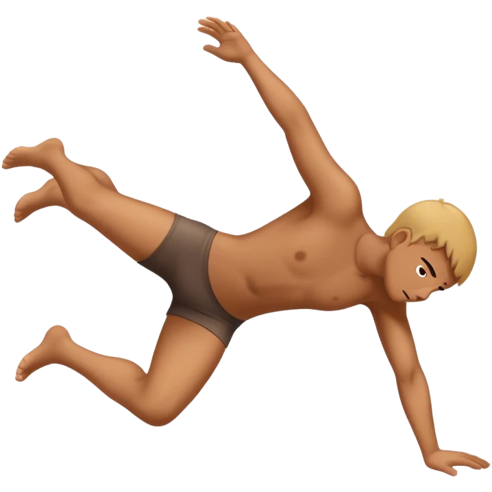 A person who has just fallen, now getting up from the ground, with a focused expression, pushing themselves back up to their feet emoji