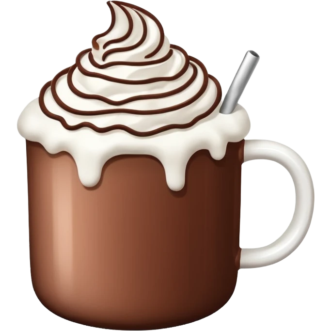 white mug of hot chocolate with marshmallows and whipped cream emoji