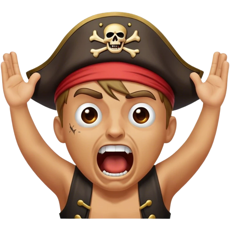 A pirate who is screaming in fear with his hands up emoji