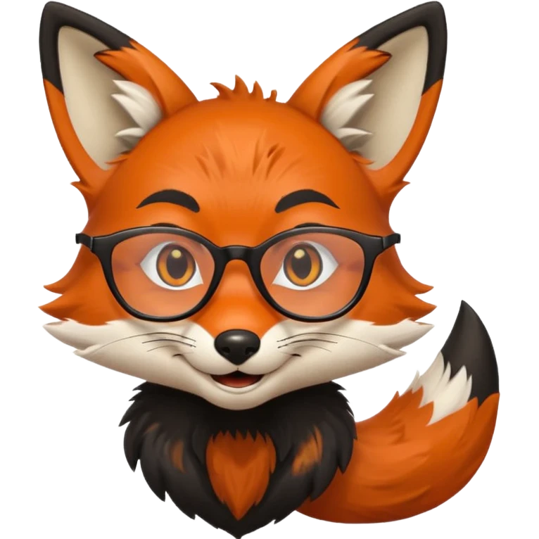 grinning fox caricature hacker side profile, black fur emoji