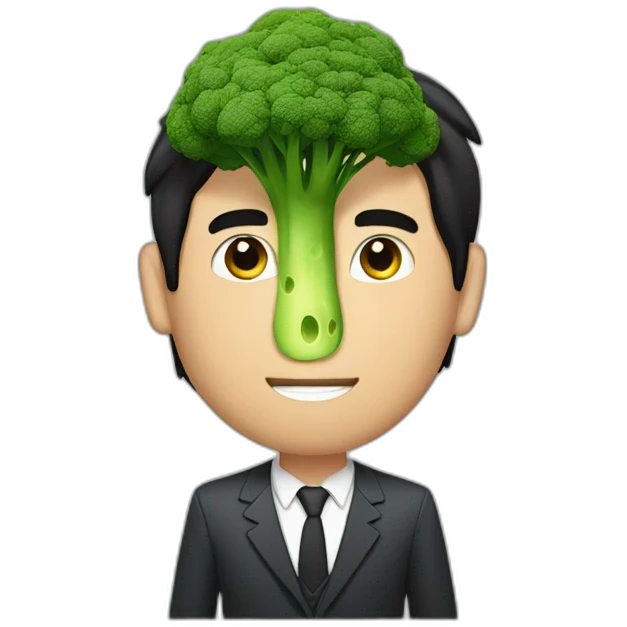 a slender mexican man with dark hair and scruff holding a broccoli emoji