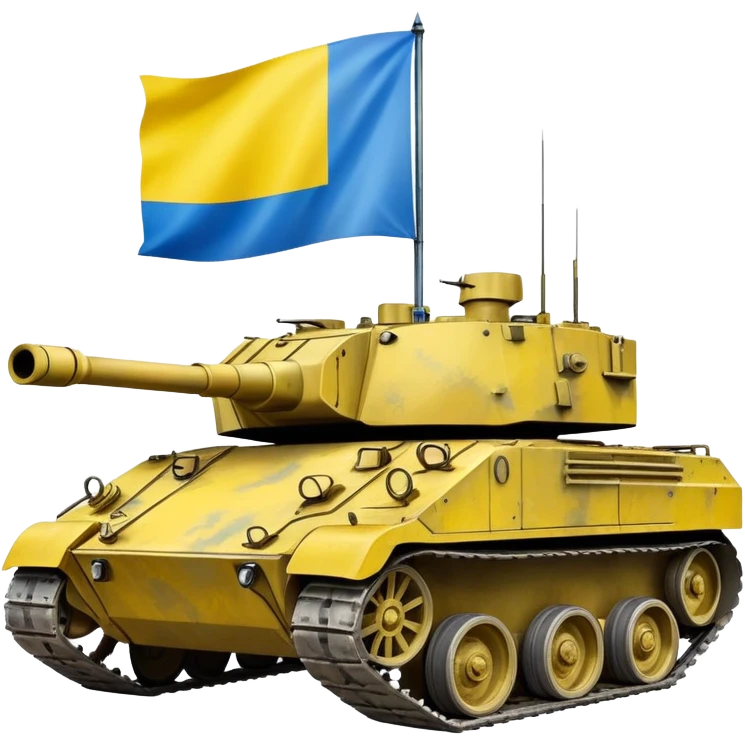Tank with Ukrainian blue and yellow flag colors, military combat vehicle emoji