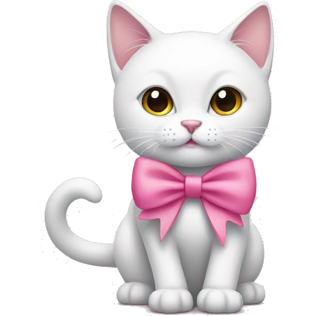 White cat with pink bow emoji