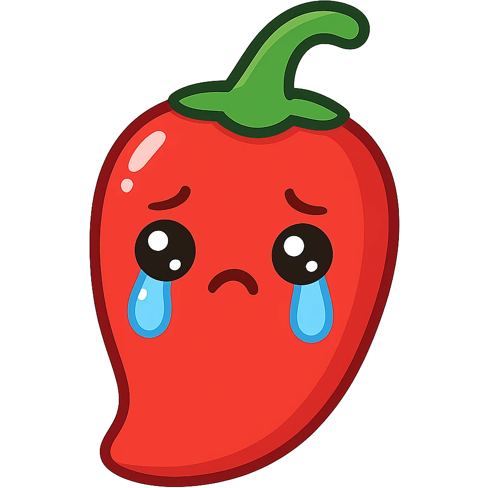 crying red chilli in cute style with watery eyes, glossy red, subtle shadow emoji