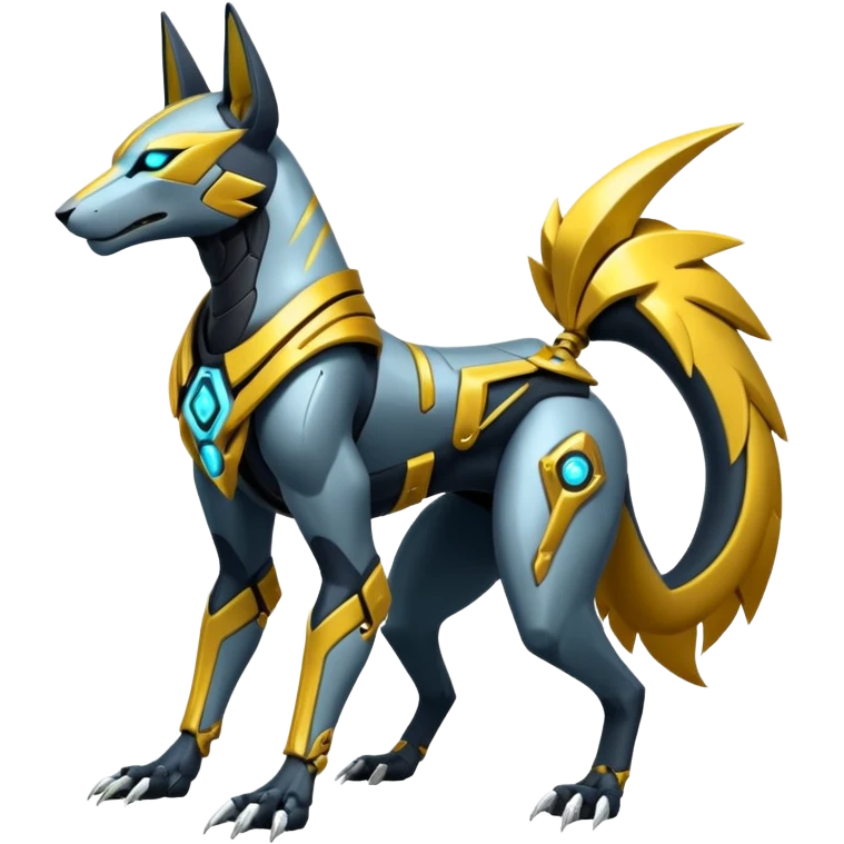 White and gold cyberpunk intricate neon glowing grey white futuristic cyborg-Anubis-Zeraora-Zoroark-fusion (full body) emoji