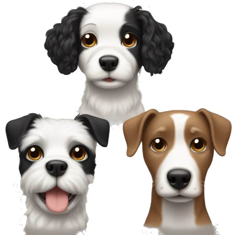 Three dogs one white with crazy straight hair one black with short hair black and one white with curly hair emoji