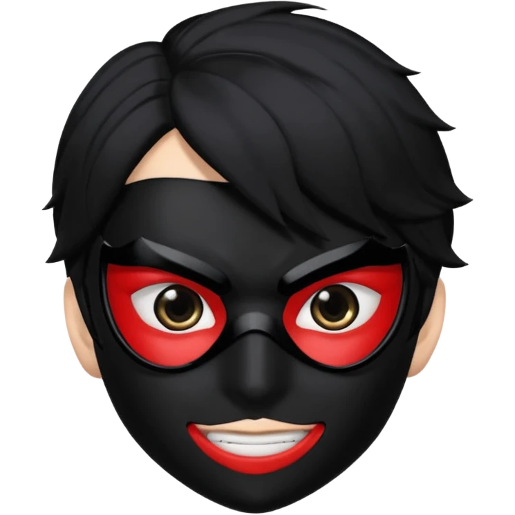 Akira persona 5 in a sleek black mask, playful eyes showing emoji