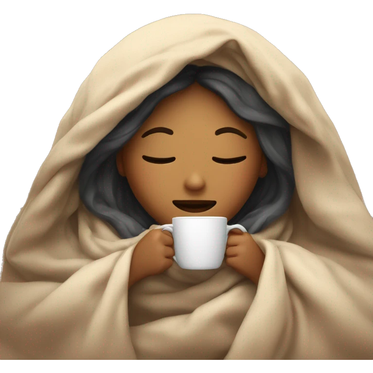 girl inside a blanket sipping coffee eyes closed emoji
