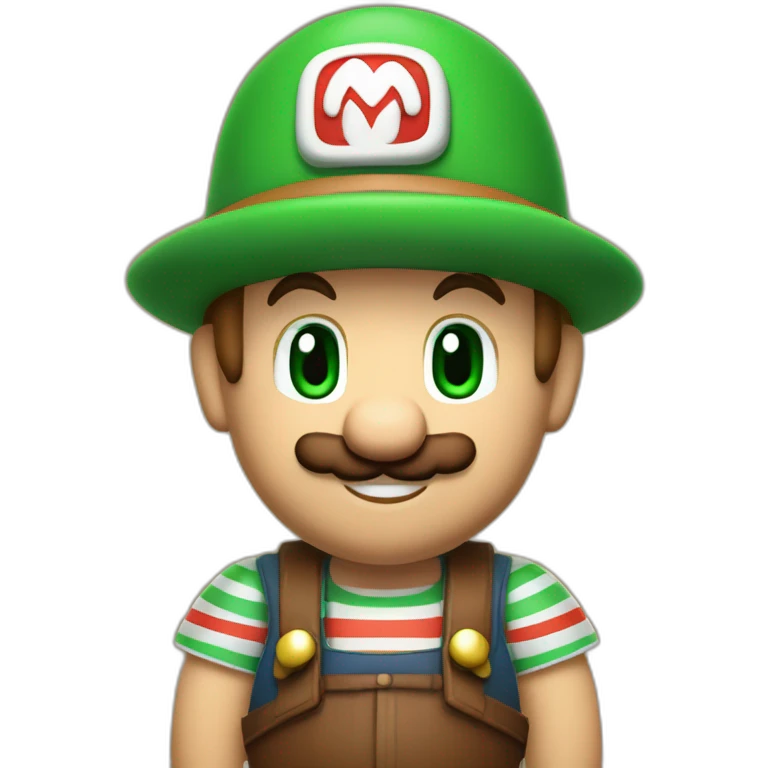 bavarian october fest visitor in super mario style. With a green hat, blue and white stripes shirt and brown leather pants.  emoji