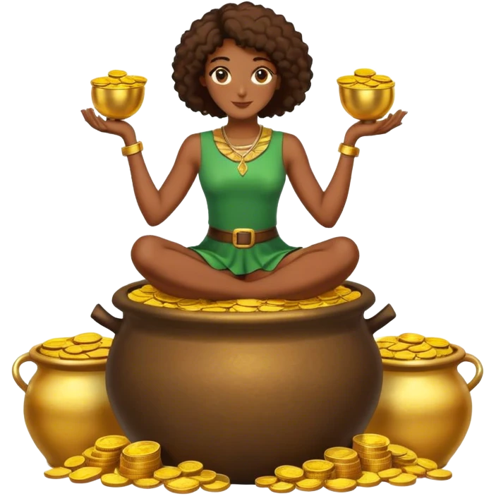 black woman sitting on a pot of gold coins emoji