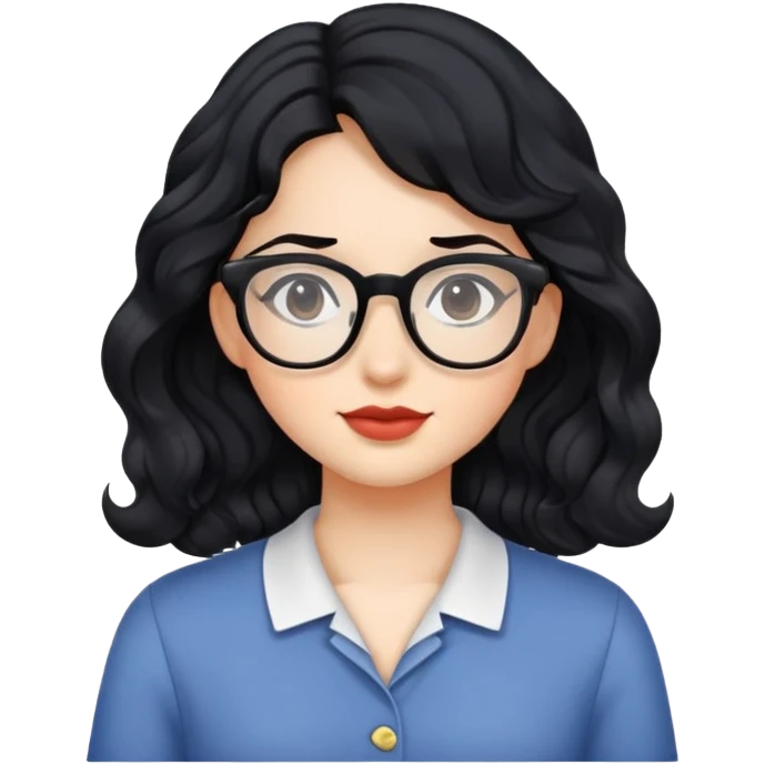 Black hair wavy girl with glasses emoji