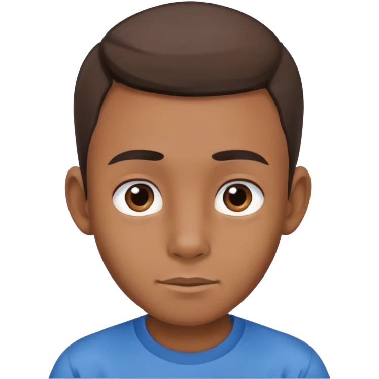 make an emoji of face of a young 11 year old boy wearing blue plain t-shirt and brown skintone with strait hairs and big ears and eye brows emoji