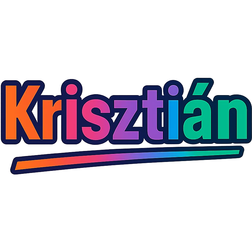 Krisztián name in modern colorful gradient font with dark outline, partially or fully underlined with dynamic slanted underline, transparent background, in the style of the sample images emoji