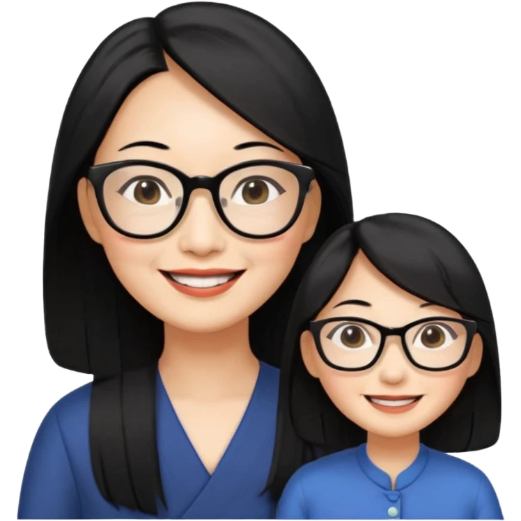 50 yr old asian woman, long straight black hair, side part, big glasses emoji