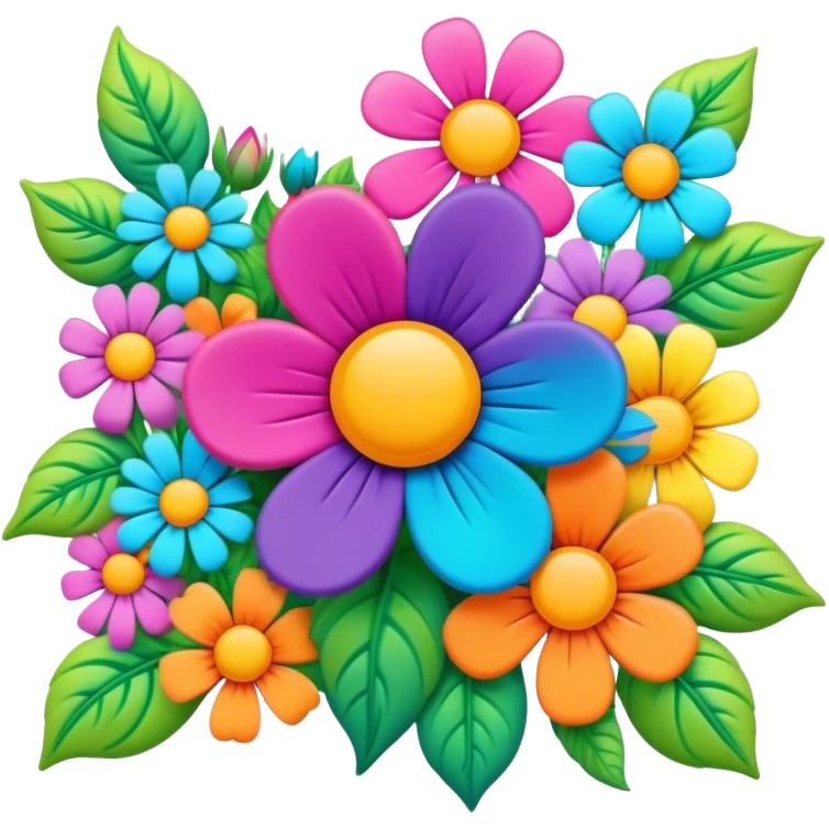 3D, psychedelic colored hippie style corner flower border emoji
