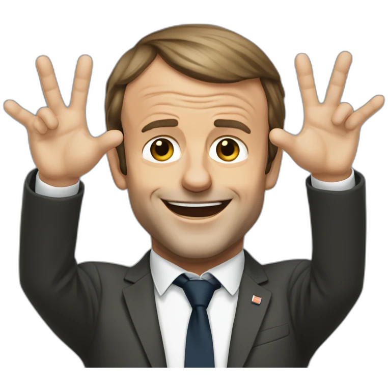 Emmanuel Macron doing Victory gesture with hands emoji