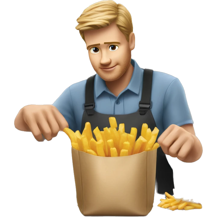 white man mcdonalds worker putting the fries in the bag emoji