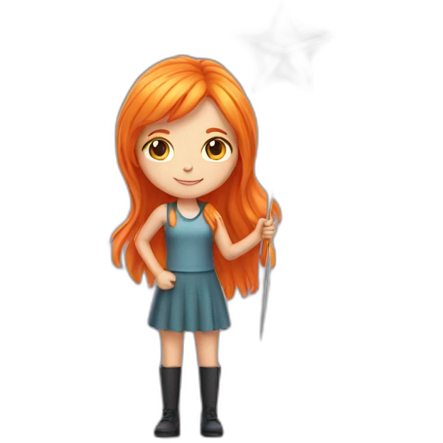 orange hair girl holding a star wand emoji