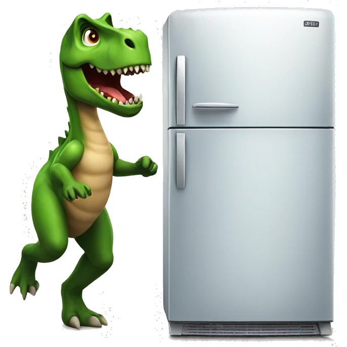 Refrigerator wearing dinosaur costume chasing man  emoji