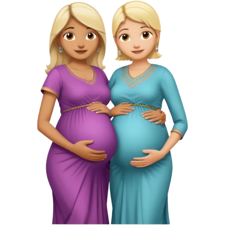 pregnant Indian woman in modern dress with a blonde white partner, both with gentle smiles emoji