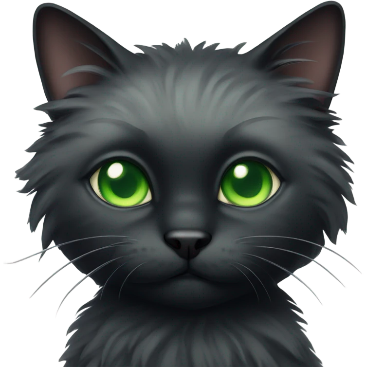 Really fluffy black cat with green eyes  emoji