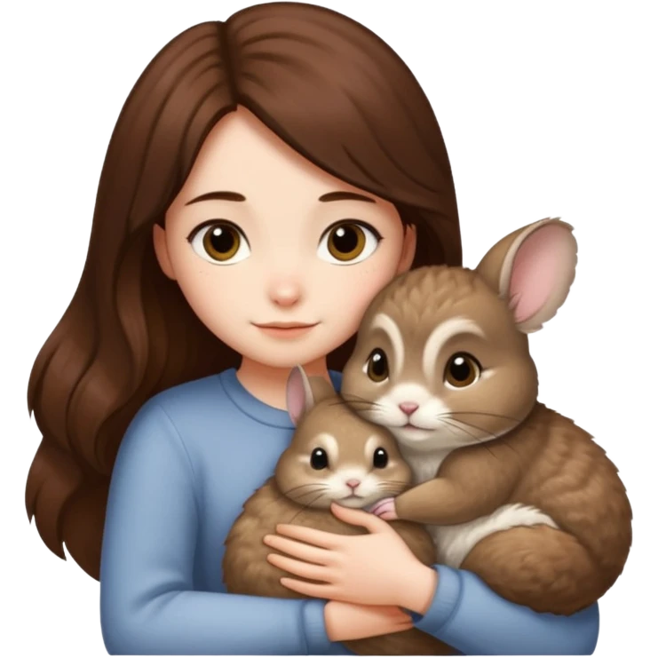 dark chestnut haired girl hugging british golden chinchilla emoji
