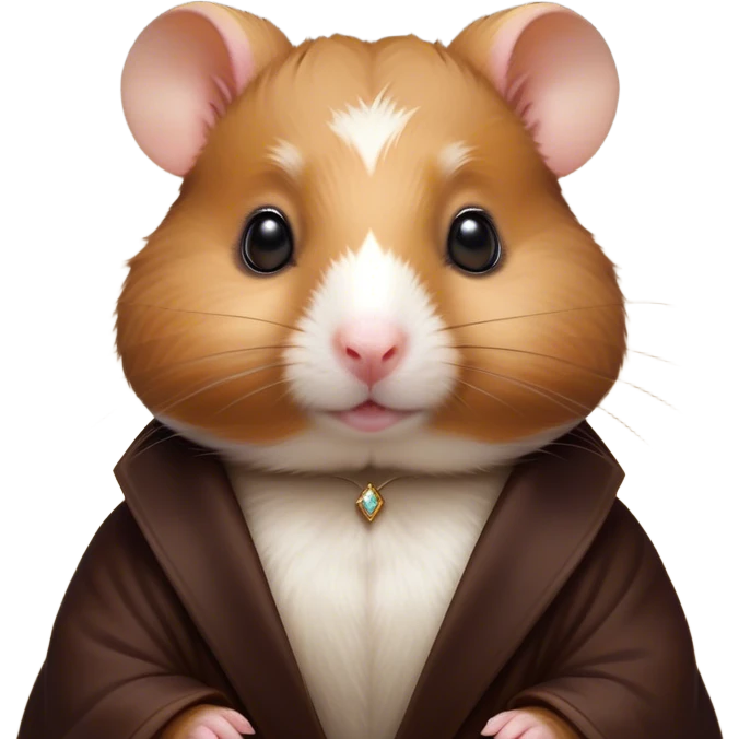 Cinematic Noble Brown Hamster Portrait Emoji, Poised and regal, with a tiny, compact build and a smooth, well-kept rich brown coat, deep-set soulful dark eyes, Simplified yet sharp and sophisticated features, highly detailed, glowing with a soft, dignified glow, high shine, intelligent and energetic, stylized with an air of miniature majesty, focused and attentive, soft glowing outline, capturing the essence of a watchful and confident rodent, so majestic it feels as though it could scurry out of the screen with effortless authority! emoji
