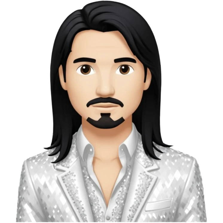 Kevin Richardson from Backstreet Boys with long black hair, white sequin outfit emoji