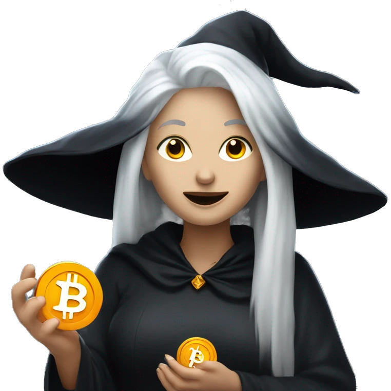 Witch with bitcoin, white skin, white hair  emoji